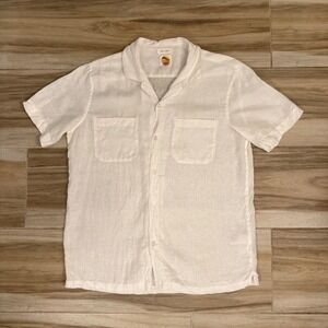 C&C California Mens White 100% Linen Short Sleeve Button Down Shirt Medium